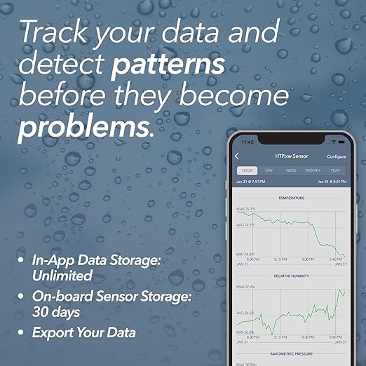 SensorPush HTP.xw Smart Temperature Sensor & Humidity Sensor - Thermometer, Barometer, & Hygrometer w/App Monitoring - Premium Heat Index, Barometric Pressure Gauge, Temperature and Humidity Monitor