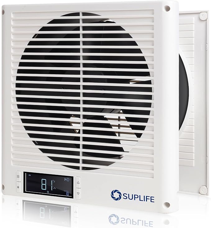 8" Room to Room Air Transfer Fan for Quietly Circulating Air, Reversible Airflow Design, 300 CFM Programmable Through Wall Fan, Durable Build Quality, 10 Speed Thru Wall Exhaust Fan for Closet,Laundry