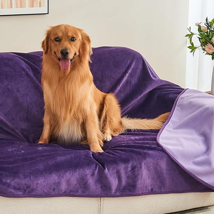 Waterproof Blanket 40"x60" for Adults, Reversible Waterproof Bed Cover for Dogs Cats Pets, Soft Leakproof Blanket for Bed Couch Sofa Furniture Protector, Dark Purple/Light Purple