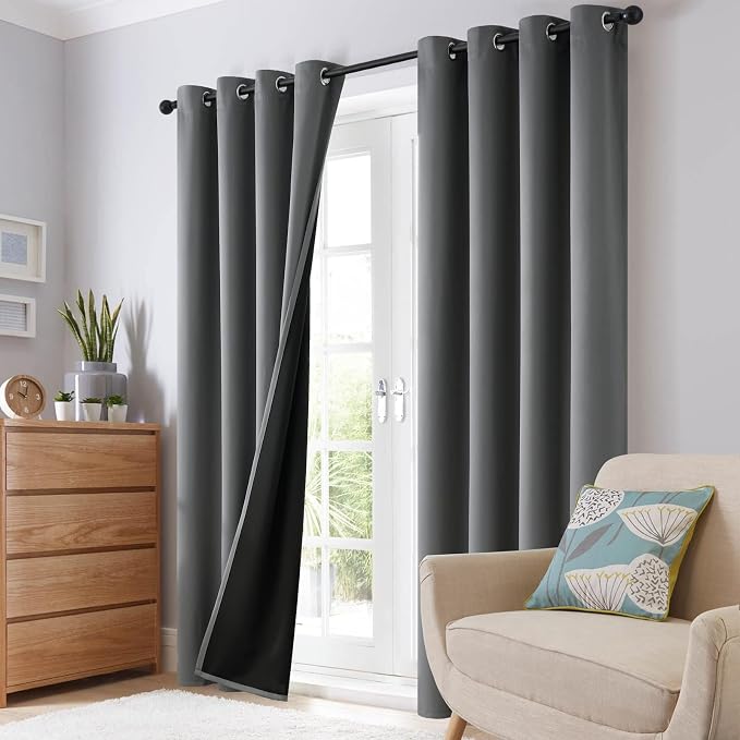 SimpleHome Grey 100% Blackout Curtains Room Darkening Living Room 96 Inch | - Image 8