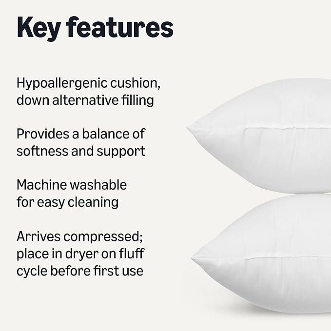 Amazon Basics Square Hypoallergenic Pillow Insert, Down Alternative Fiberfill - Image 2