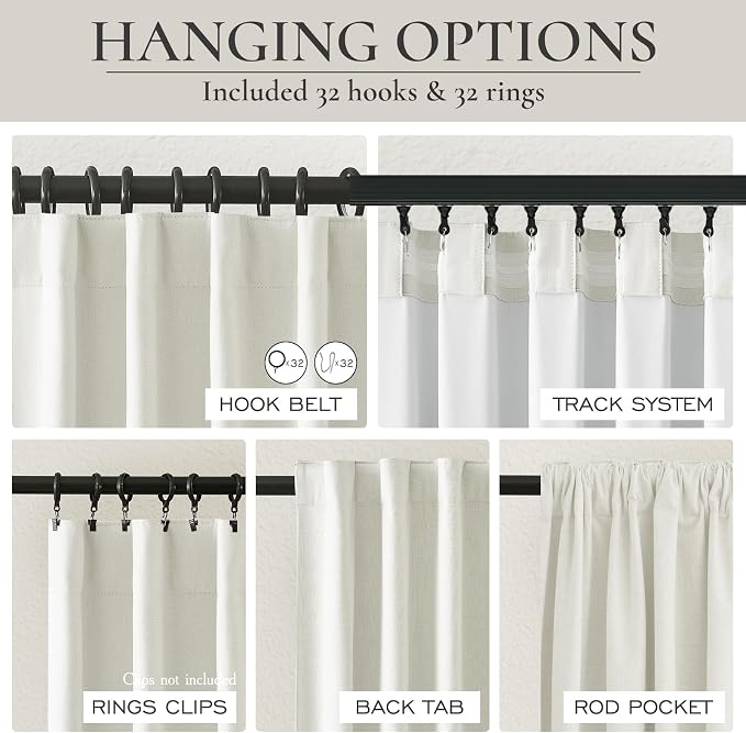 QJmydeco Pleated Curtains with Pin Hooks Linen Kitchen 45 Inch Length 2 Panels - Image 4