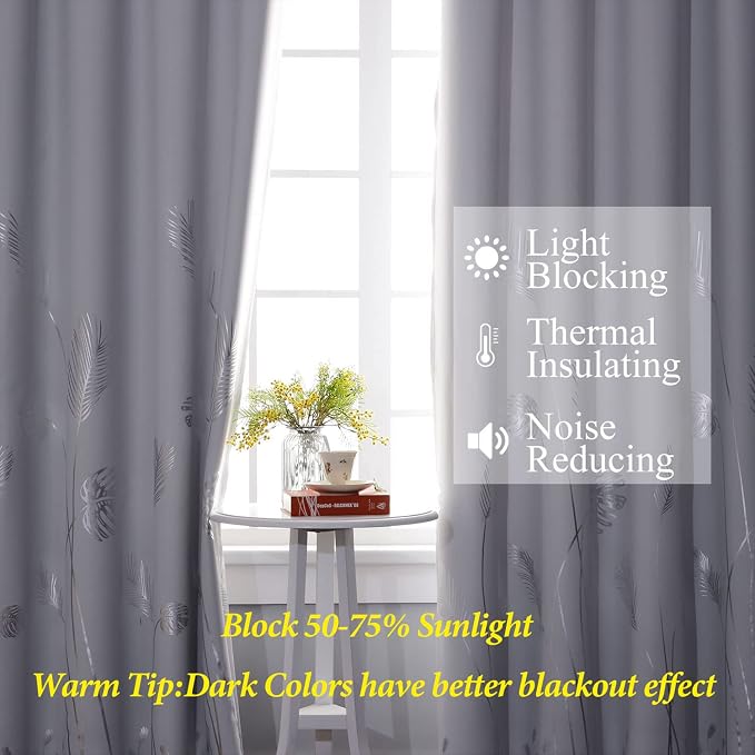 Greyish White Room Darkening Curtains 84 Inches Long Silver Palm Tree Pattern - Image 6