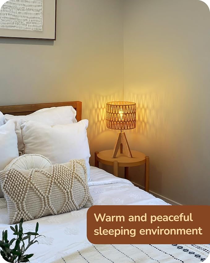 EDISHINE Rattan Small Table Lamp, Boho Nightstand Lamp, E26 Base | Natural Style - Image 7