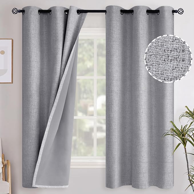 YoungsTex Grey Linen Blackout Curtains 63 Inches Long by YoungsTex