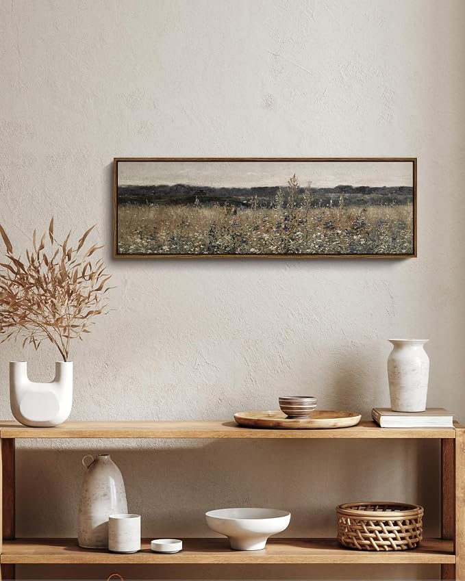 InSimSea Extra Large Framed Wall Art, Flower Meadow Landscape Print, 12x36In | - Image 4