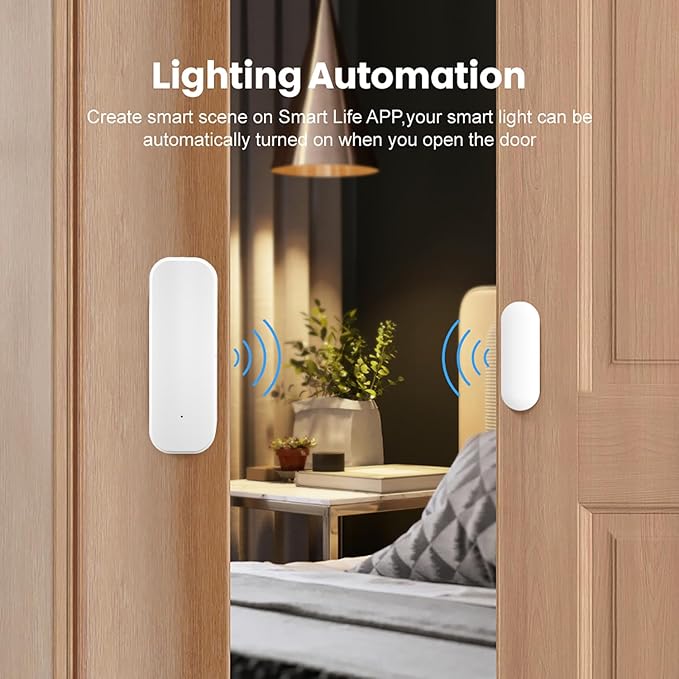 WiFi Door Sensor Window Detector: Smart Window Contact Sensor, Wireless Magnetic Door Open Detector with Free Notification Alerts, Compatible with Alexa Google Assistant (4-Pack)