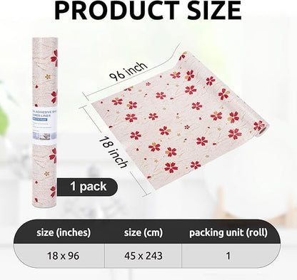 RAY STAR 18X96 Inch Shelf Liner for Kitchen Cabinets, Non-Adhesive Cabinet Liner Washable, PVC Drawer Liner for Dresser Non-Slip Bathroom (Red Floral)(1 Roll)