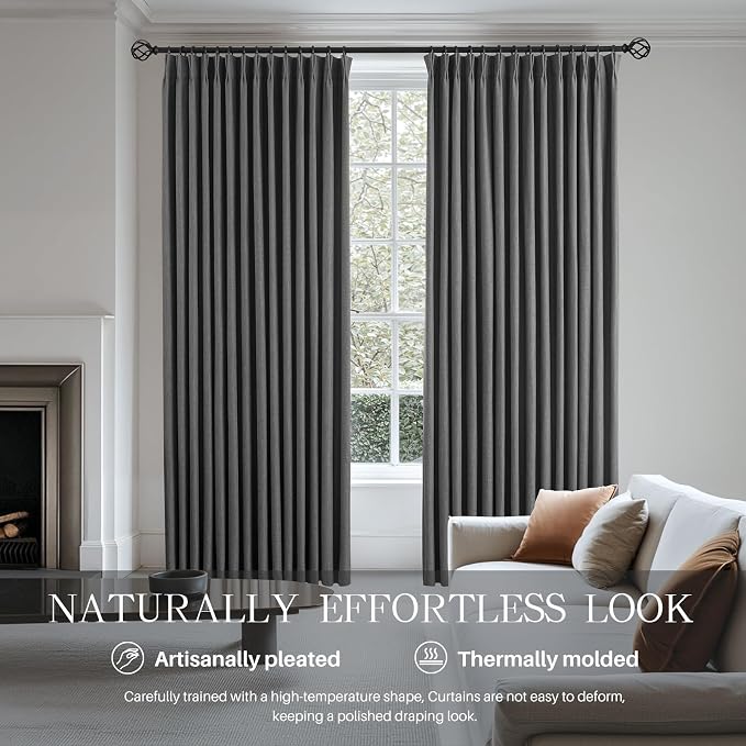 AUSSPVOCT Pinch Pleated 90 Inch Linen Curtains 100% Blackout - Image 4