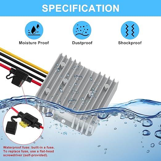 SUPERNIGHT 48V 36V to 12V Voltage Converter 240W 20A Regulator Step Down to 12V DC- DC Convert Reducer with Fuse Waterproof Power Supply Transformer Module for Golf Cart Scooters