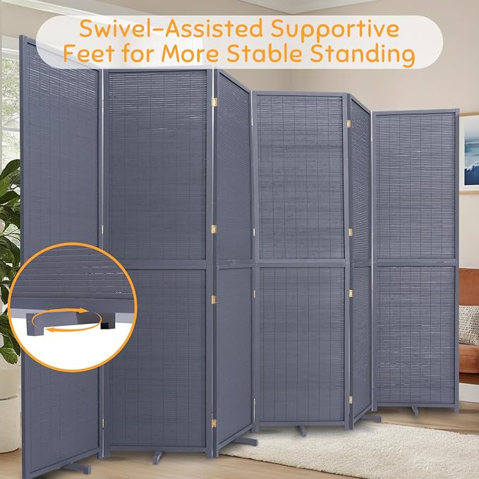 Bamboo Mesh Woven Room Divider 5.6FT, 6 Panel Folding Privacy Screen, Folding - Image 5
