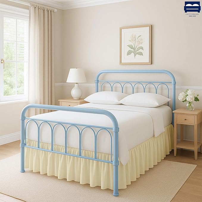 Ruffled Bed Skirt with Split Corners-Dust Ruffle - 12" Drop 100% Microfiber Soft,Sheen & Luxurious Look - Bed Skirts (Ivory -Full)