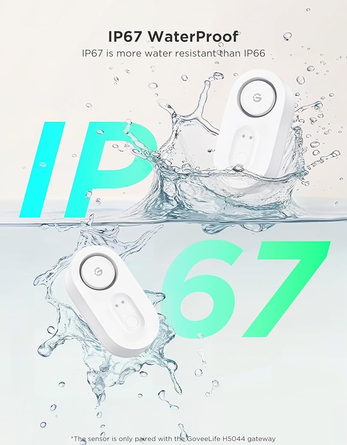 GoveeLife Water Leak Detector 5 Pack with 105dB Adjustable Alarm, Water Alarm with Dual Sets Sensor Probes Leaks and Floods. Suit for Home, Basement, and Kitchen(Cannot Connect to Wi-Fi Directly)