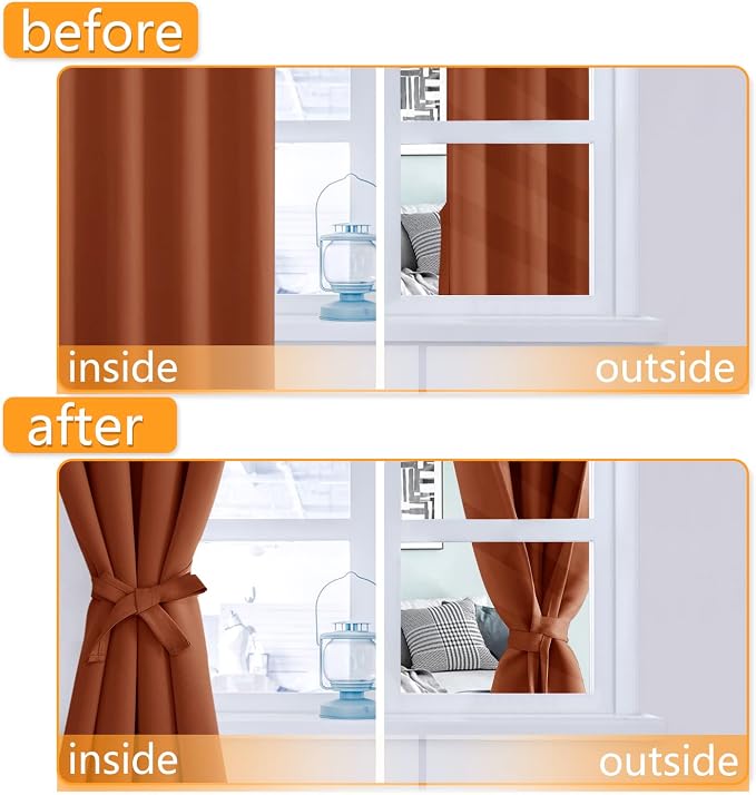 Blackout Curtains for Bedroom, 38 x 84 Inches Long, Burnt Ochre | Thermal - Image 4