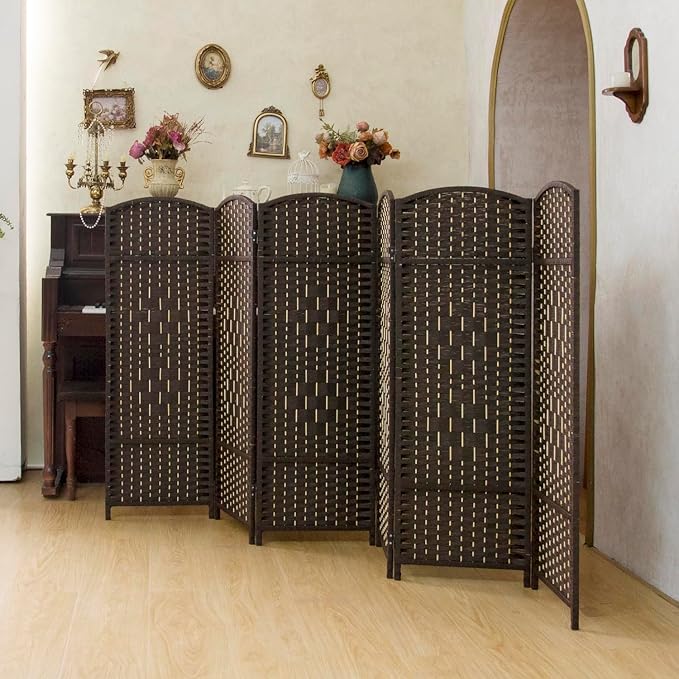 Compact 6 Panel Short Room Divider, 47.2 Inch Tall Double-Sided Rattan Folding - Image 3