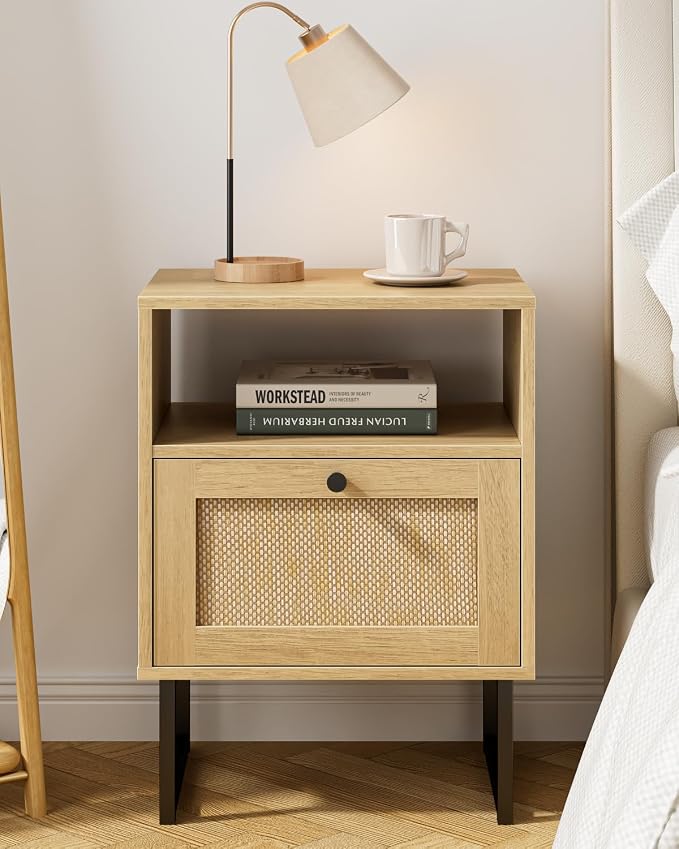 Masupu Extra Large Rattan Nightstand, Modern Boho Farmhouse Wood Bedside Table - Image 3