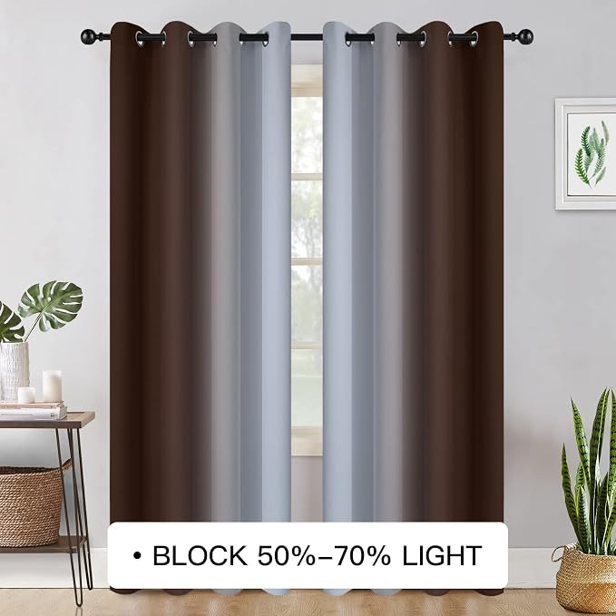 COSVIYA Curtains & Drapes Grommet Ombre Brown Curtains W52 x L96 Inch | - Image 2