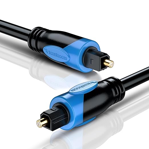 BlueRigger Digital Optical Audio Toslink Cable (25FT - 2 Pack, Fiber Optic Cord, in-Wall CL3 Rated, 24K Gold-Plated) - Compatible with Home Theatre, Sound Bar, TV, Xbox, PlayStation PS5/PS4
