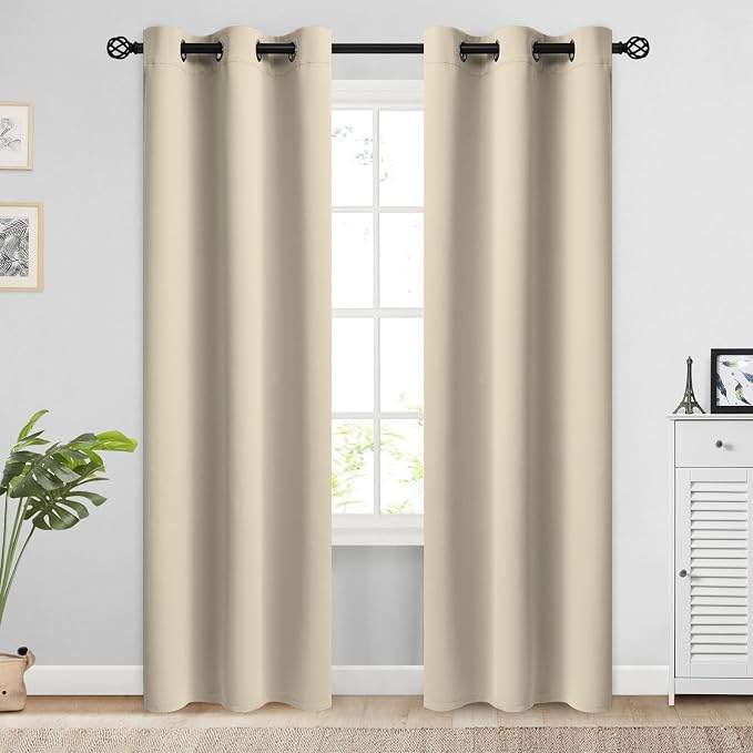 COSVIYA Grommet Room Darkening Beige Curtains 84 inch Long by COSVIYA