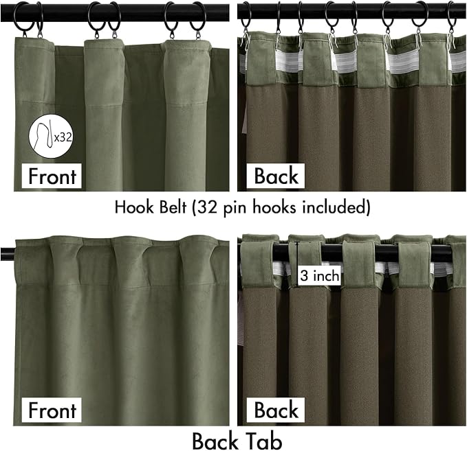 MIULEE Velvet Curtains 50W x 84L 2 Panels Sage Green Blackout Curtains | Luxury - Image 3