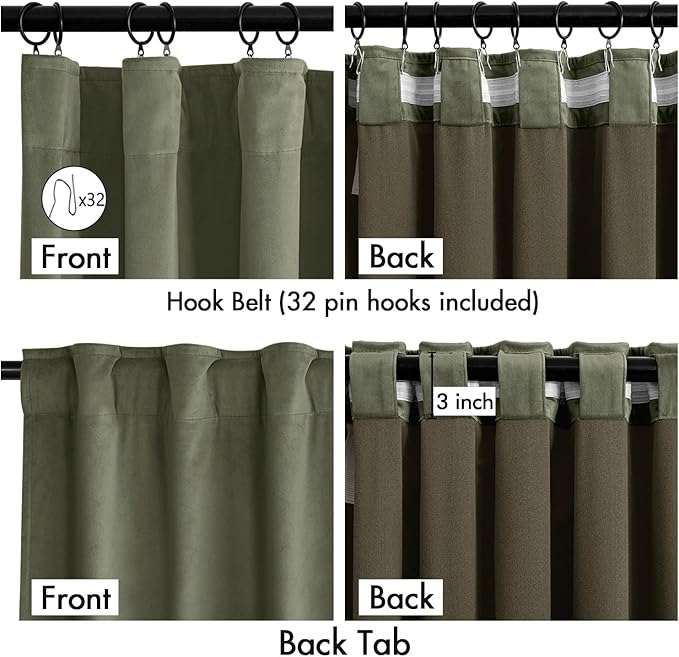 MIULEE Velvet Curtains 50W x 96L 2 Panels Sage Green Blackout Curtains | Luxury - Image 3