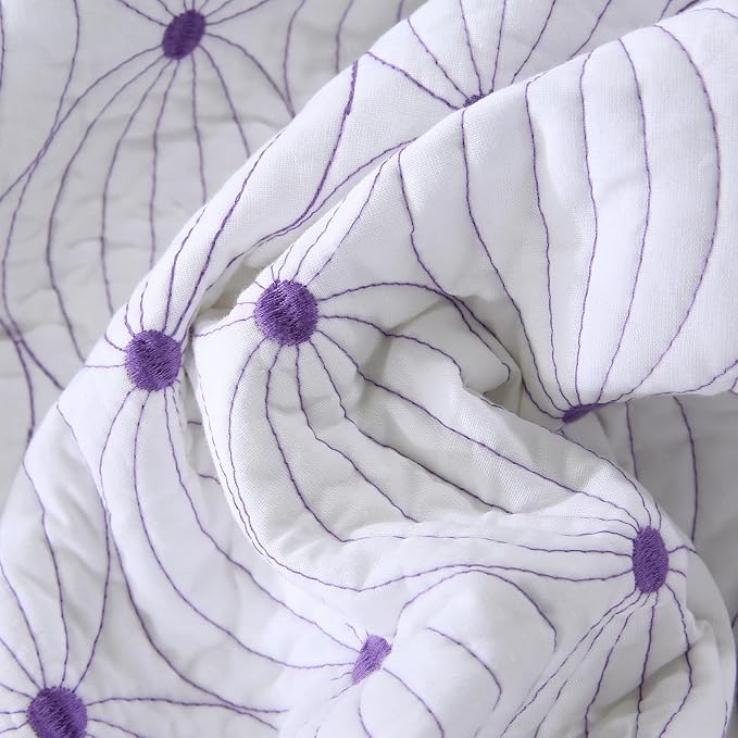 ROOMLIFE Quilt Set Full Size 3D Floral Embroidery Pattern 3-Piece Cotton - Image 6