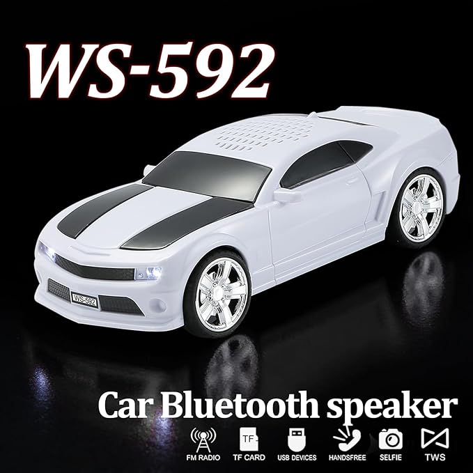WSTER Classic Sports Car Model Bluetooth Speaker, Portable Wireless Outdoor Speaker with HD Sound, TWS Pairing, Truck Bluetooth Speaker, Parties & Home Audio (White)