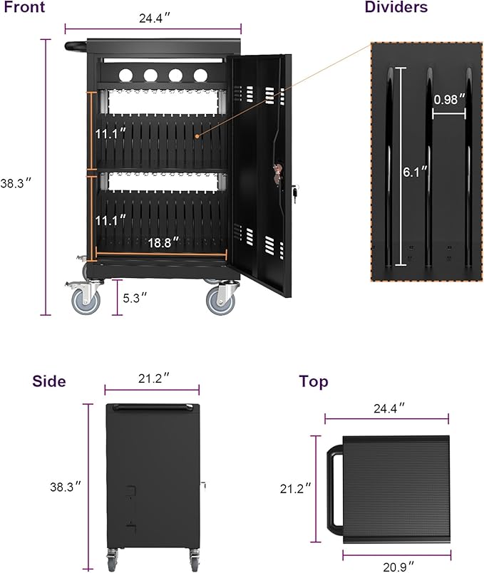 Aokleo 32 Devices Laptop Charging Cart, Tablet Storage Carts for Pad Up to 16.3" Screen Size, Classroom Computer Mobile Charging Station for Pads,Chromebooks,Laptops,Security Storage (Black)