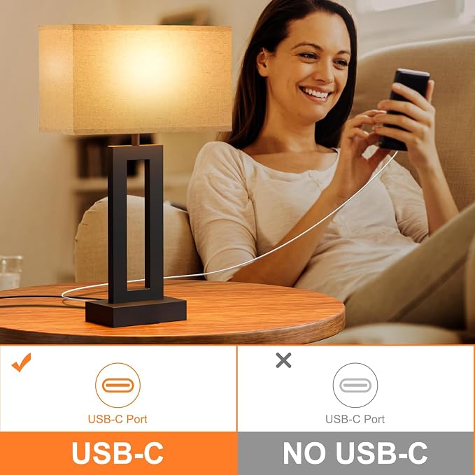 19.6" Touch Lamps for Nightstand, 3 Way Dimmable Bedroom Lamp, USB C+A | Touch - Image 7