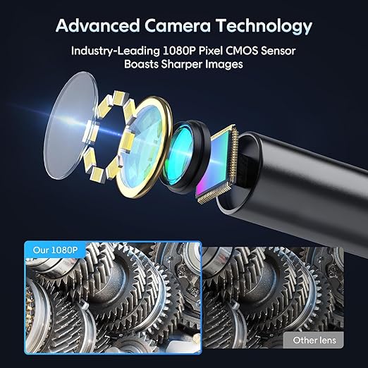 Endoscope with Light and 50ft Semi-Rigid Cable, Handheld Borescope 4.3'' HD 1080P, 8 Adjustable LED Lights, IP67 Waterproof Inspection Camera for Sewer, Gadgets for Men (Single Lens)