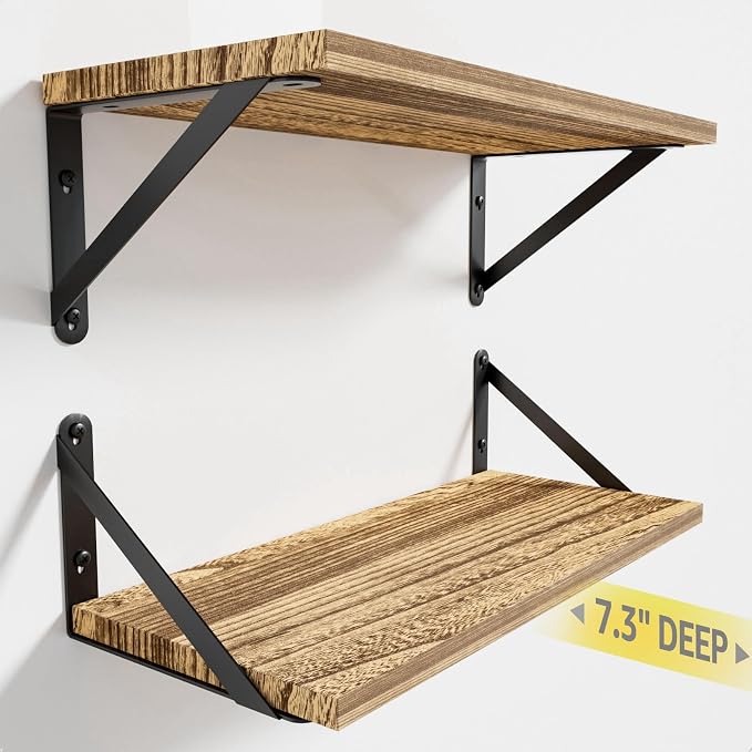 Wall Shelves 7.3" Deep Solid Paulownia Wood | 15mm Thick, Wider & Longer & by COCOYA
