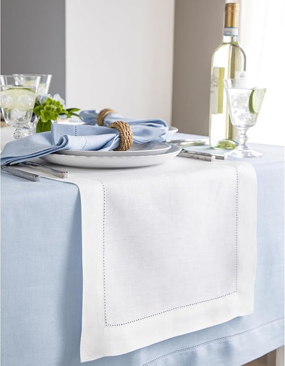 Solino Home Linen White Table Runner 156 Inches Long - 100% Pure Linen Extra Long Table Runner 14 x 156 Inch for Christmas, Holiday, New Year - Classic Hemstitch