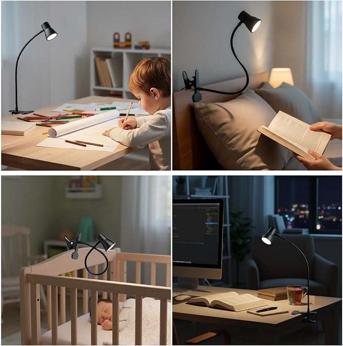 Eye-Caring Clip On Desk Lamp, 3 Color Modes & 10 Brightness LED Reading Light - Image 6