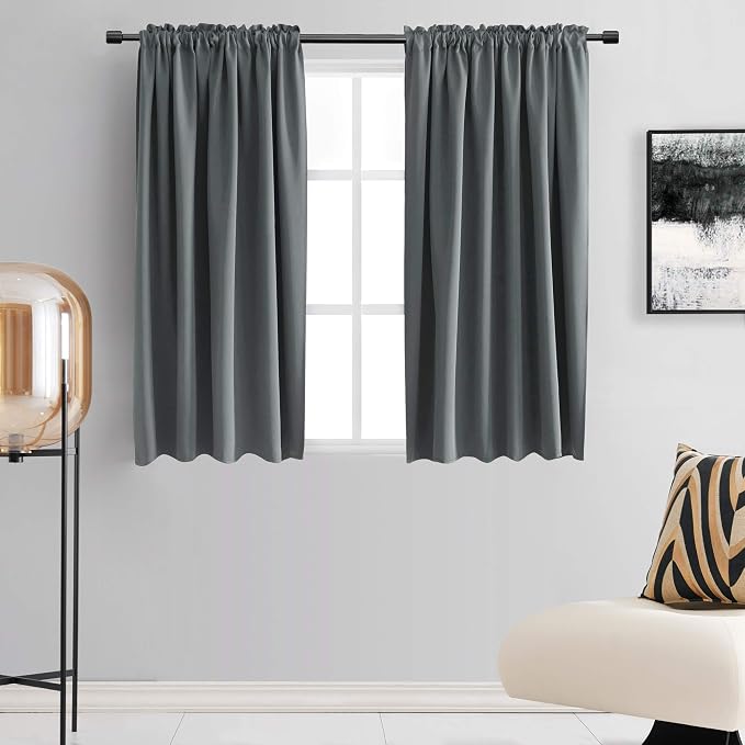 54 Inch Length Medium Grey Blackout Curtains by DONREN