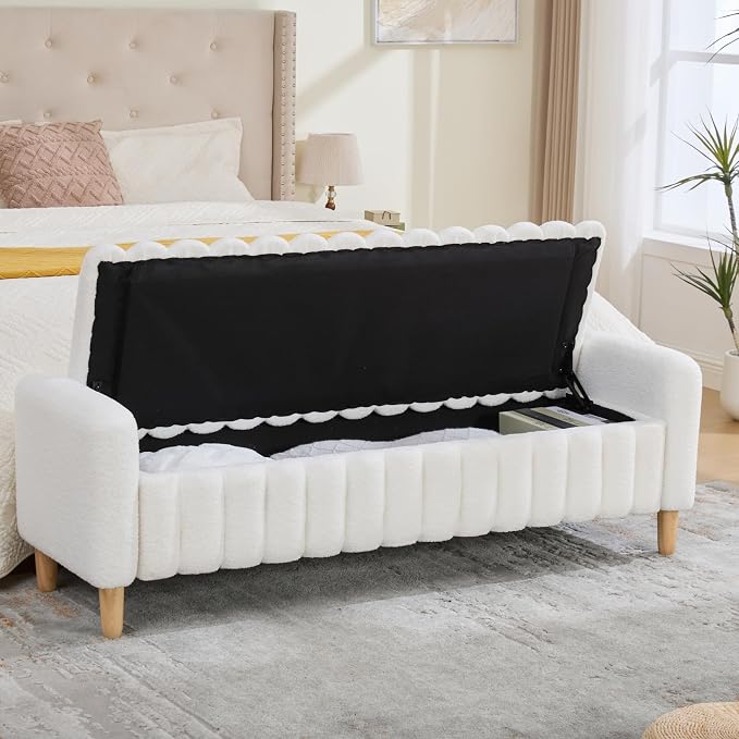 63.4" Cute Teddy Fabric Ribbed King Size End of Bed Bench. | Entryway Ottoman - Image 6