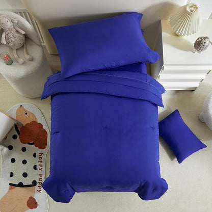 Toddler Bedding Set - 5 Piece Soft and Breathable Toddler Bed Set for Boys and Girls, Includes Quilted Comforter, Fitted Sheet, Flat Top Sheet, Standard Pillowcase and Toddler Pillowcase, Navy
