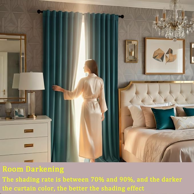 Timeper Slate Blue Velvet Curtains W52 x L96 inches 2 Panels, Back Tab & Rod - Image 5