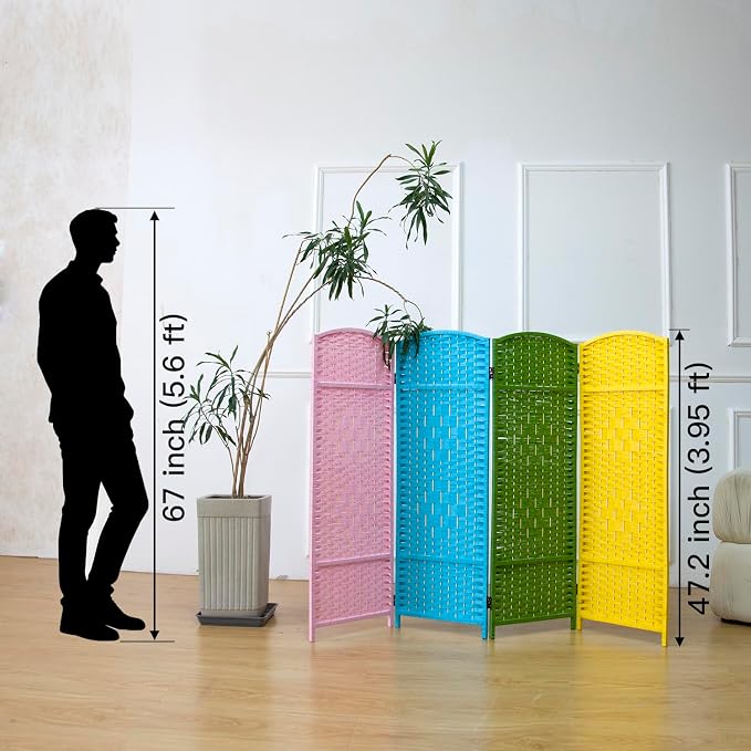 4 Panel Rattan Divider Short Room Partition Screen, Double Sided Folding Divider - Image 2