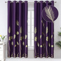 Purple Blackout Curtains for Bedroom, Room Darkening Gold Palm Tree Pattern by ESTELARTEXTILER