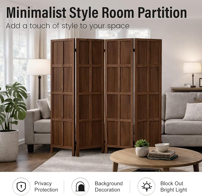 4 Panel Wood Room Divider and Folding Privacy Screen 67″, Freestanding Wall - Image 6