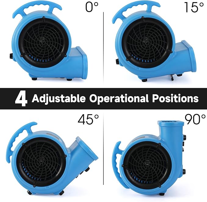blessny 1/2 HP ETL Listed Carpet Dryer Fan, 2600 CFM Air Blower Mover for Home Drying, 15 Ft Long Cord Portable Floor Blower Fan with 3-Speeds Daisy Chain Function (Blue)