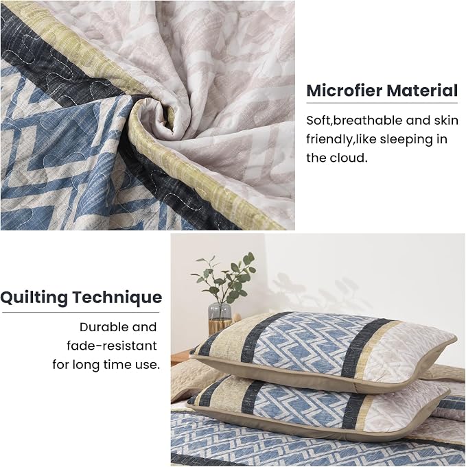 Dinjoy Boho Queen Quilt Set, Striped Bedspread Queen Size, Coverlet Bed Sets - Image 5