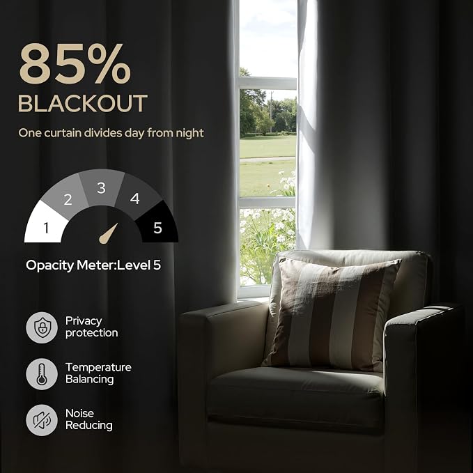 HOMEIDEAS Blackout Curtains for Bedroom 52 X 84 Inch Long 2 Panels Set Light - Image 3