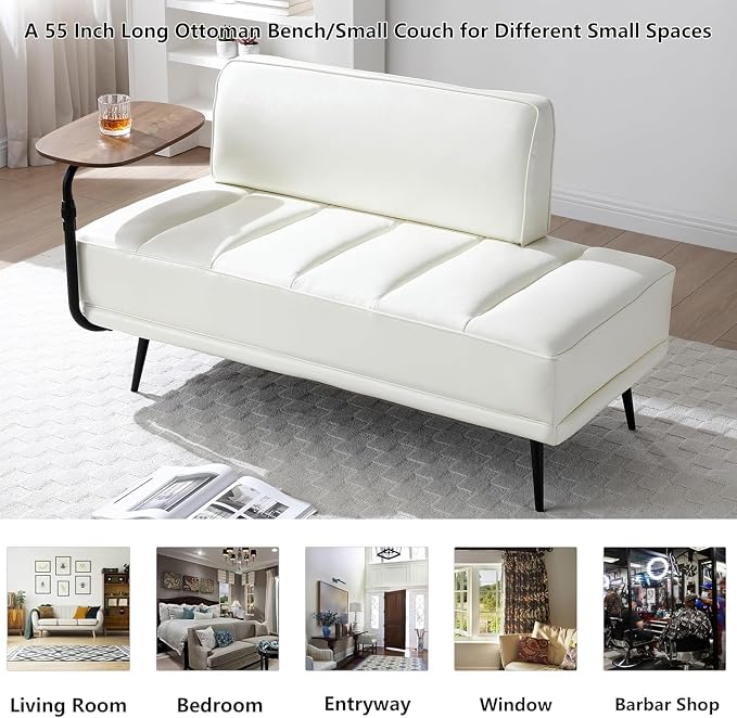 anwickjeff 55" Inch Width Modern End of Bed Bench, Leather Upholstered Futon - Image 7