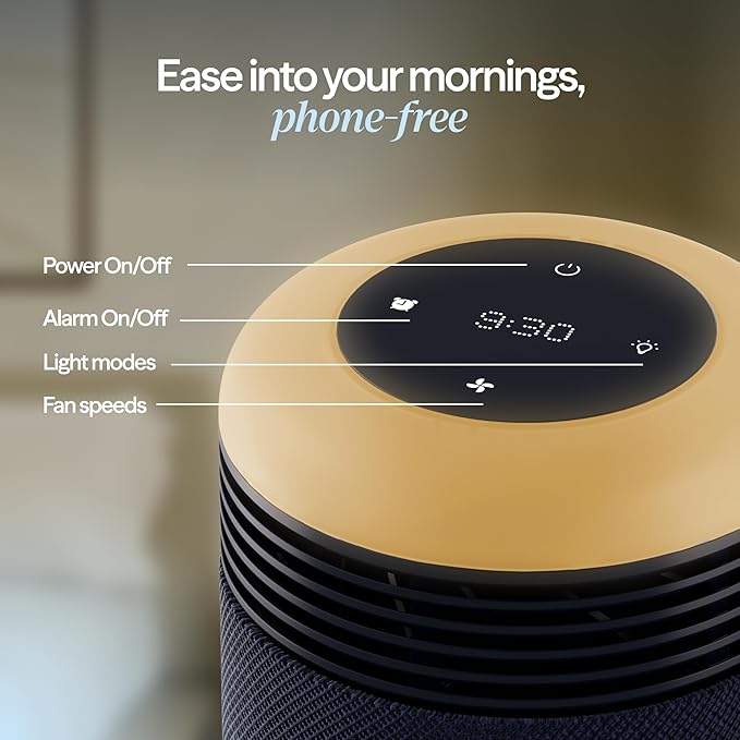 BLUEAIR Purifier for Bedroom - Mini Restful - Sunrise Clock with HEPASilent Filtration and Wake Up Light - Cleans Air and Supports Circadian Rhythm - USB-C and App Connectivity, Blue