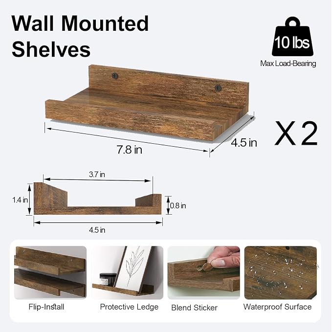 Small Brown Floating Shelves for Wall, Shelf - Image 3