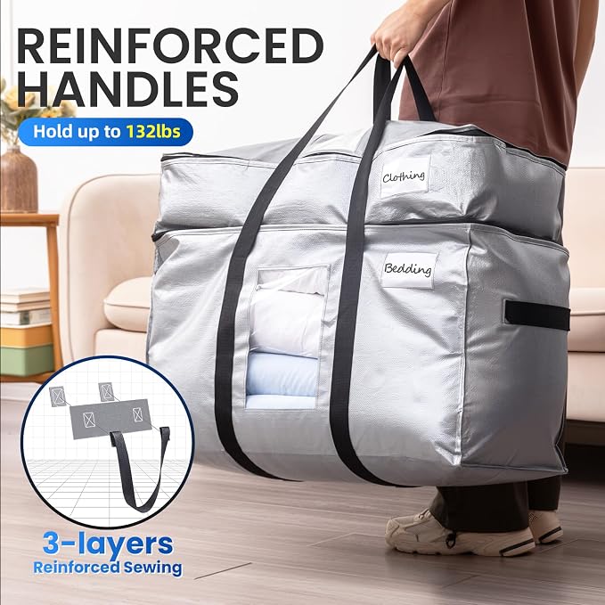 TAILI 2 Tier Moving Bags, 2 Pack Silver Storage Bags - Image 4