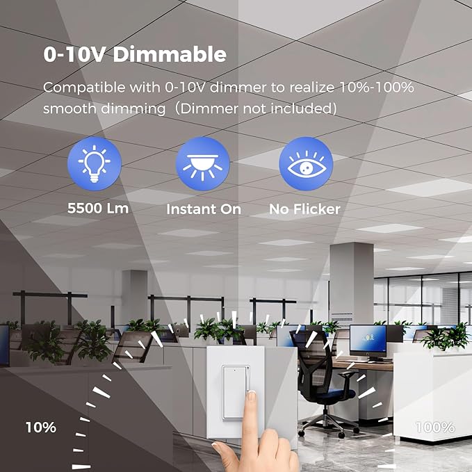 AIKVSXER 1 Pack 2x2 LED Flat Panel Light - Selectable 5 CCT 3000K-6500K & 5 Wattage 30-50W 5500Lm 0-10V Dimmable 2x2 led Drop Ceiling Lights 120-277V for Commercial and Home