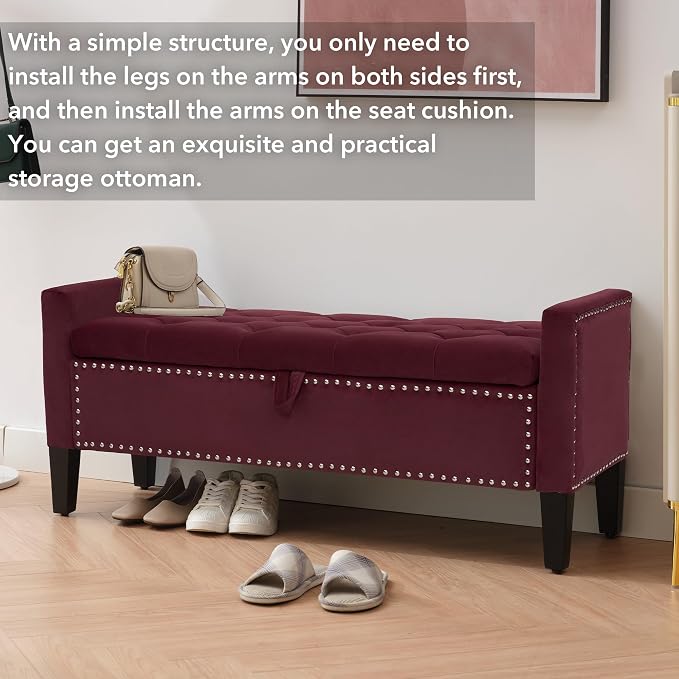 Velvet Ottoman with Storage, Modern Storage Bench - Image 8
