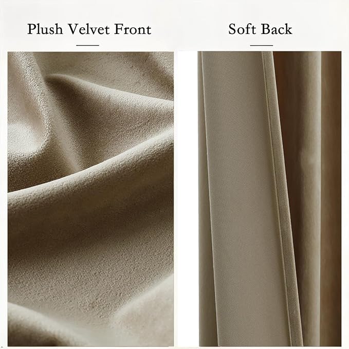Timeper Taupe Velvet Curtains 108 inches 2 Panels, Light Blocking Curtains - Image 4